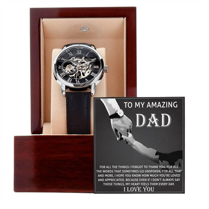 To My Amazing Dad Thank You Metal Chronograph Watch Men's Openwork Watch with Gift Box