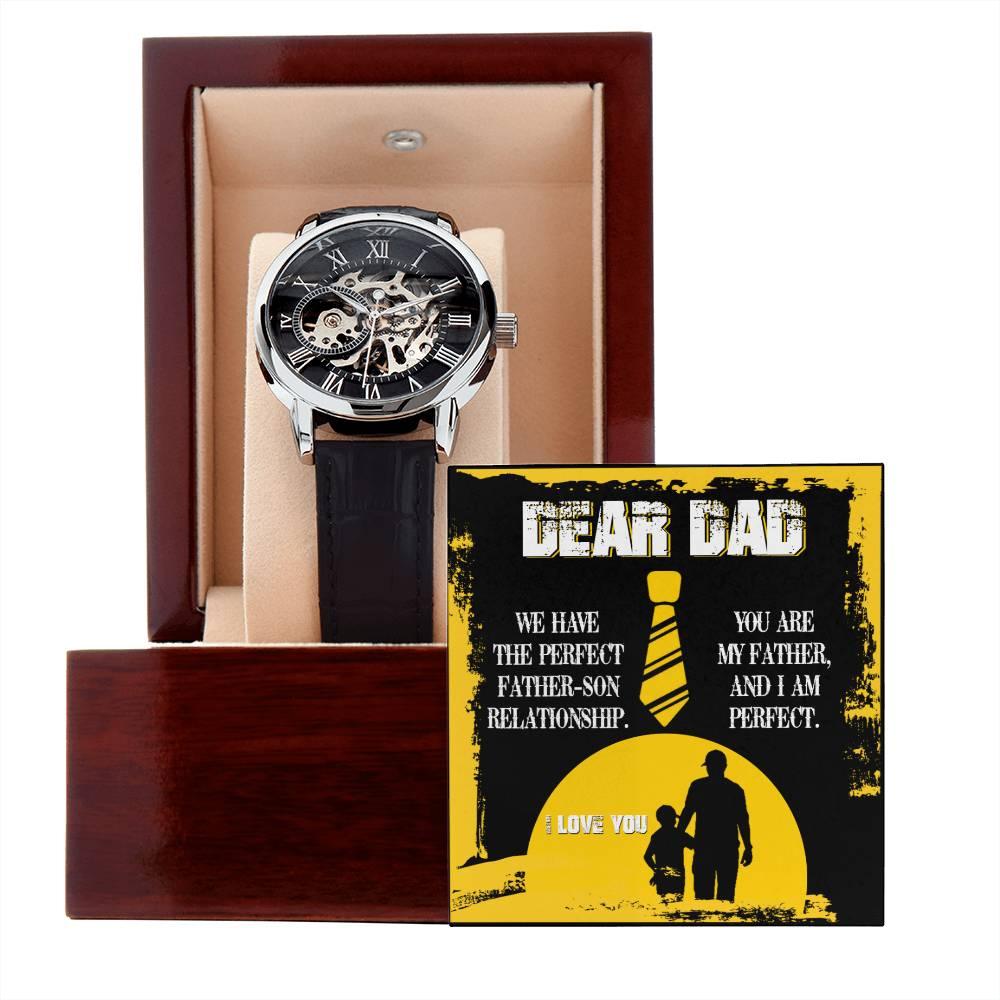 Dear Dad- We Have the Perfect Father Son Relationship Men's Openwork Watch with Gift Box