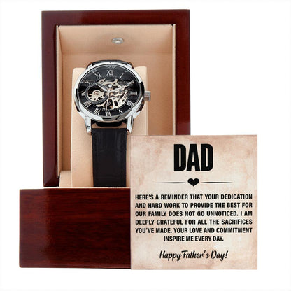 Dad, You Inspire Me - Happy Father’s Day Men's Openwork Watch with Gift Box