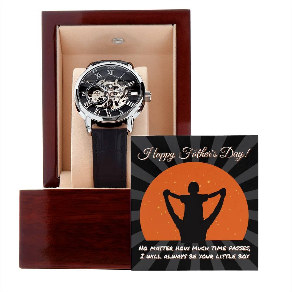 Dad Happy Father's Day I Will Always Be Your Little Boy Men's Openwork Watch with Gift Box