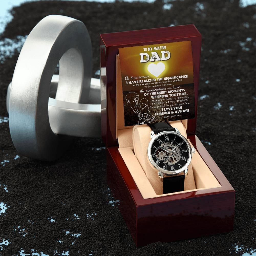 Gift for Dad - You Are My Guiding Light Men's Openwork Watch with Gift Box