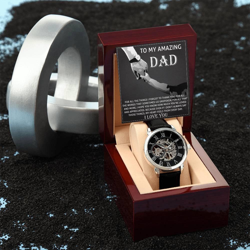 To My Amazing Dad Thank You Metal Chronograph Watch Men's Openwork Watch with Gift Box