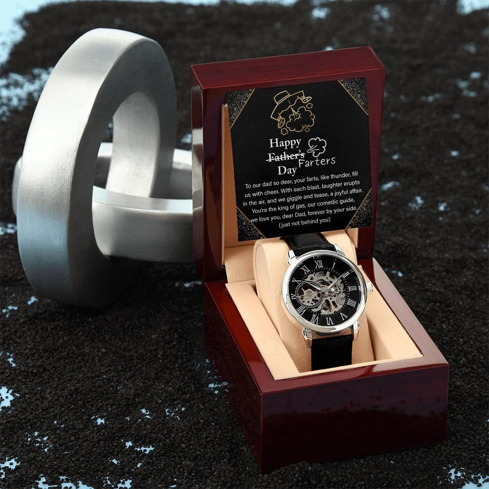 Dad Gift -Funny Happy Farter's Day Men's Openwork Watch with Gift Box