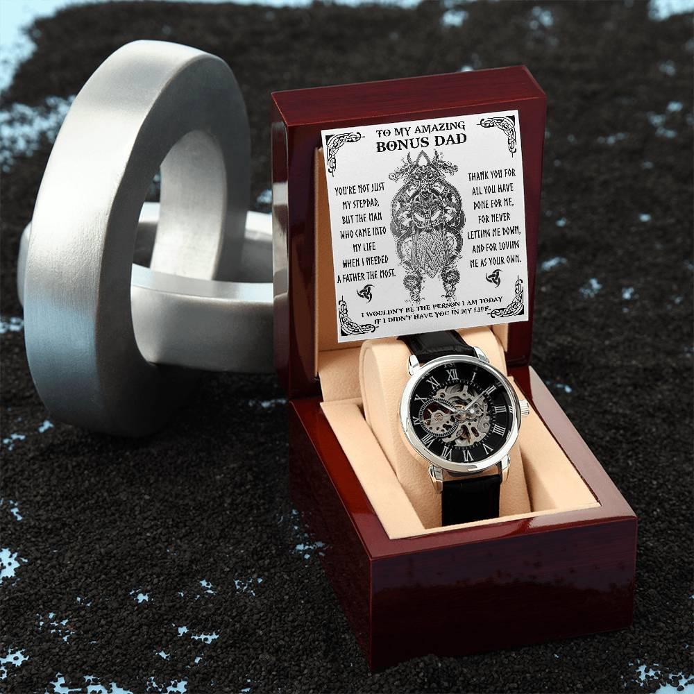 To My Amazing Bonus Dad You are not Just My Stepdad Men's Openwork Watch