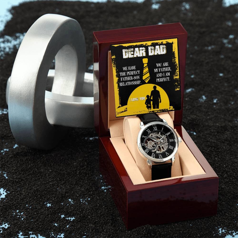 Dear Dad- We Have the Perfect Father Son Relationship Men's Openwork Watch with Gift Box