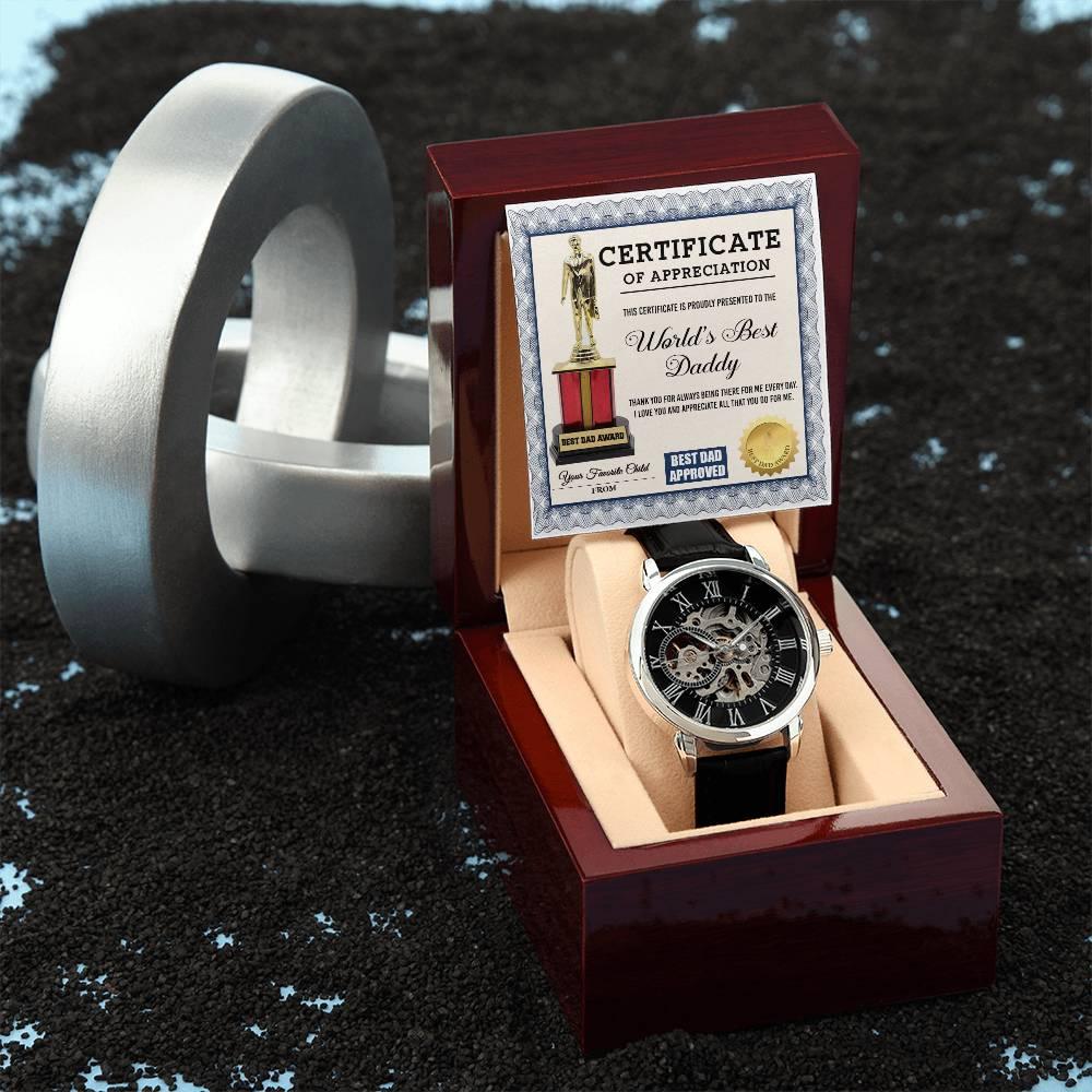 Certificate of The World's Best Daddy Men's Openwork Watch with Gift Box