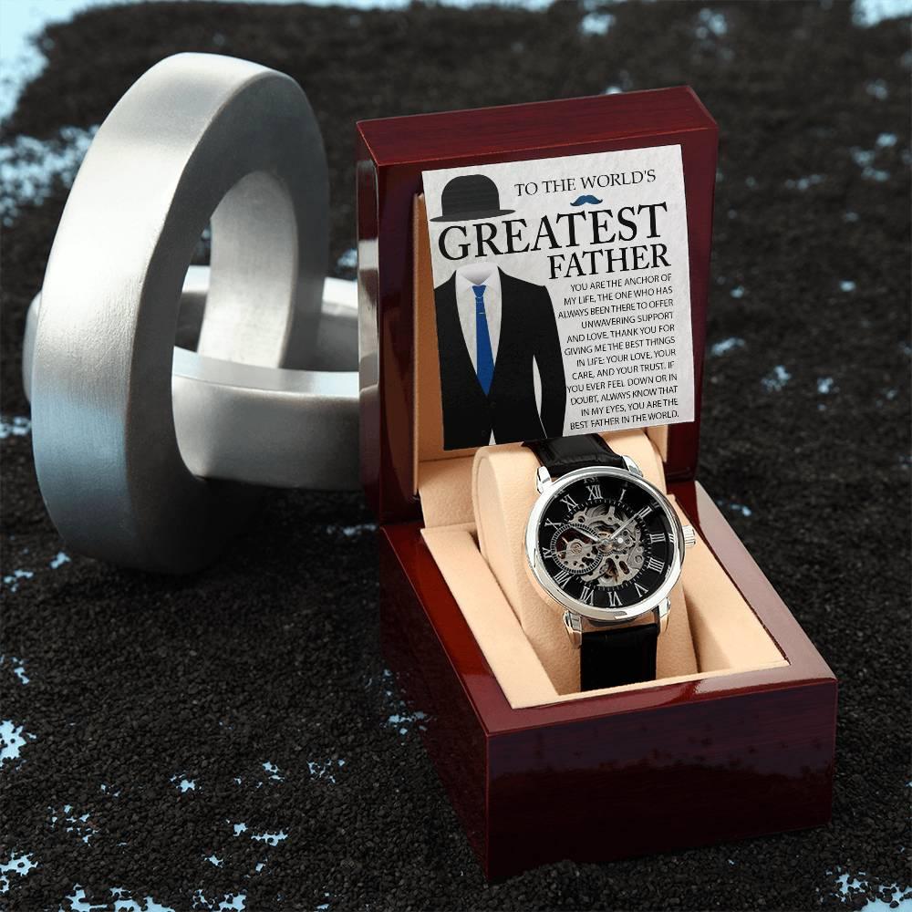 Dad Gift - You Are The Anchor in My Life Men's Openwork Watch with Gift Box