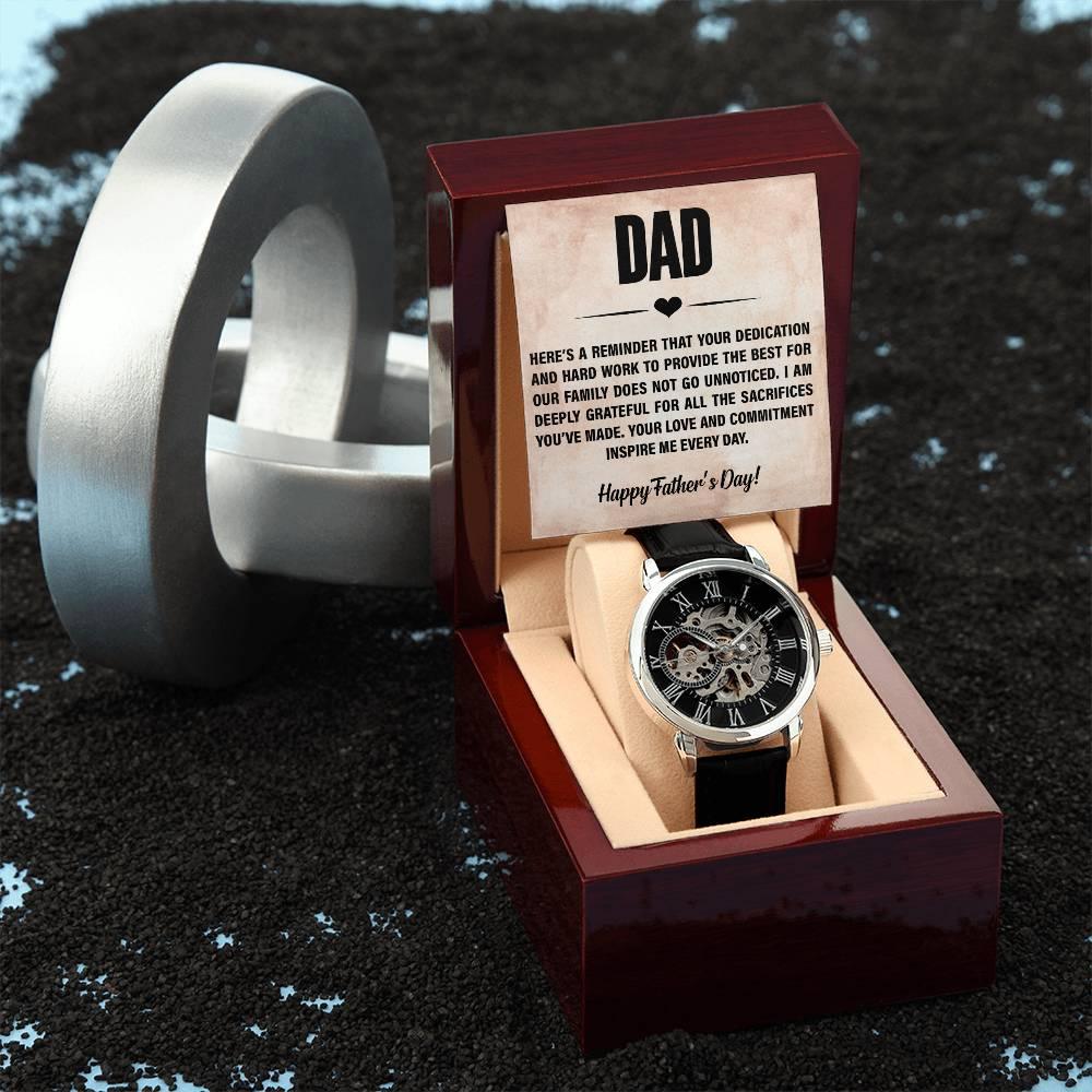 Dad, You Inspire Me - Happy Father’s Day Men's Openwork Watch with Gift Box