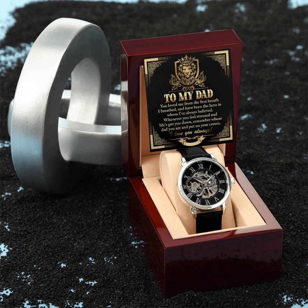 Dad Gift -Put On Your Crown Men's Openwork Watch with Gift Box