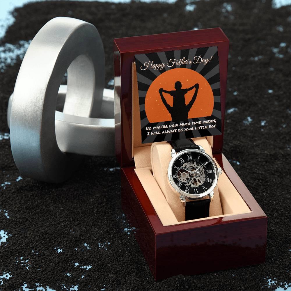 Dad Happy Father's Day I Will Always Be Your Little Boy Men's Openwork Watch with Gift Box