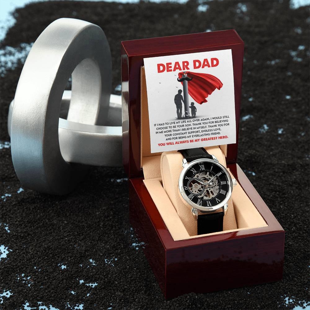 Dad Gift - You Are My Greatest Hero Men's Openwork Watch with Gift Box