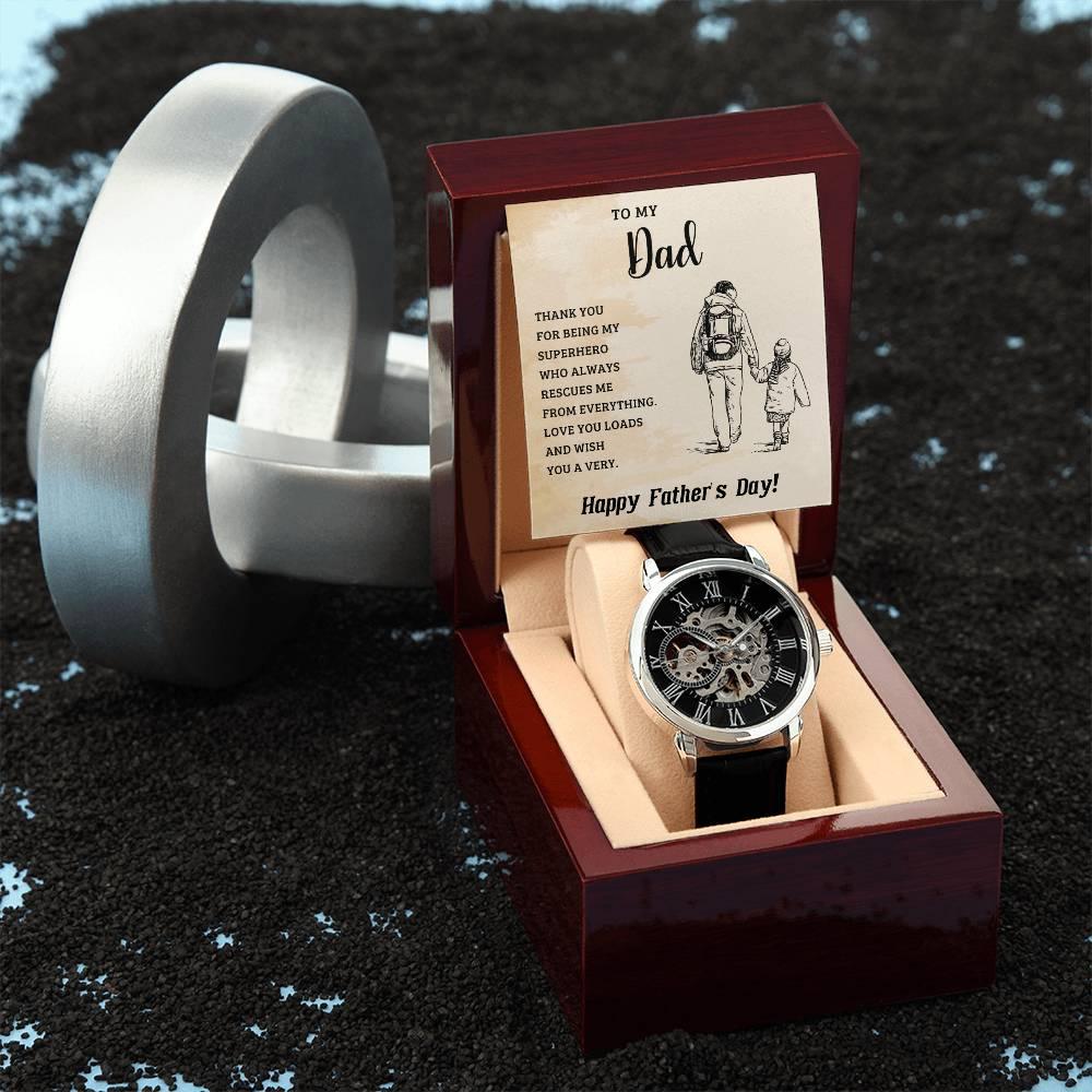 To My Dad My Superhero Men's Openwork Watch with Gift Box