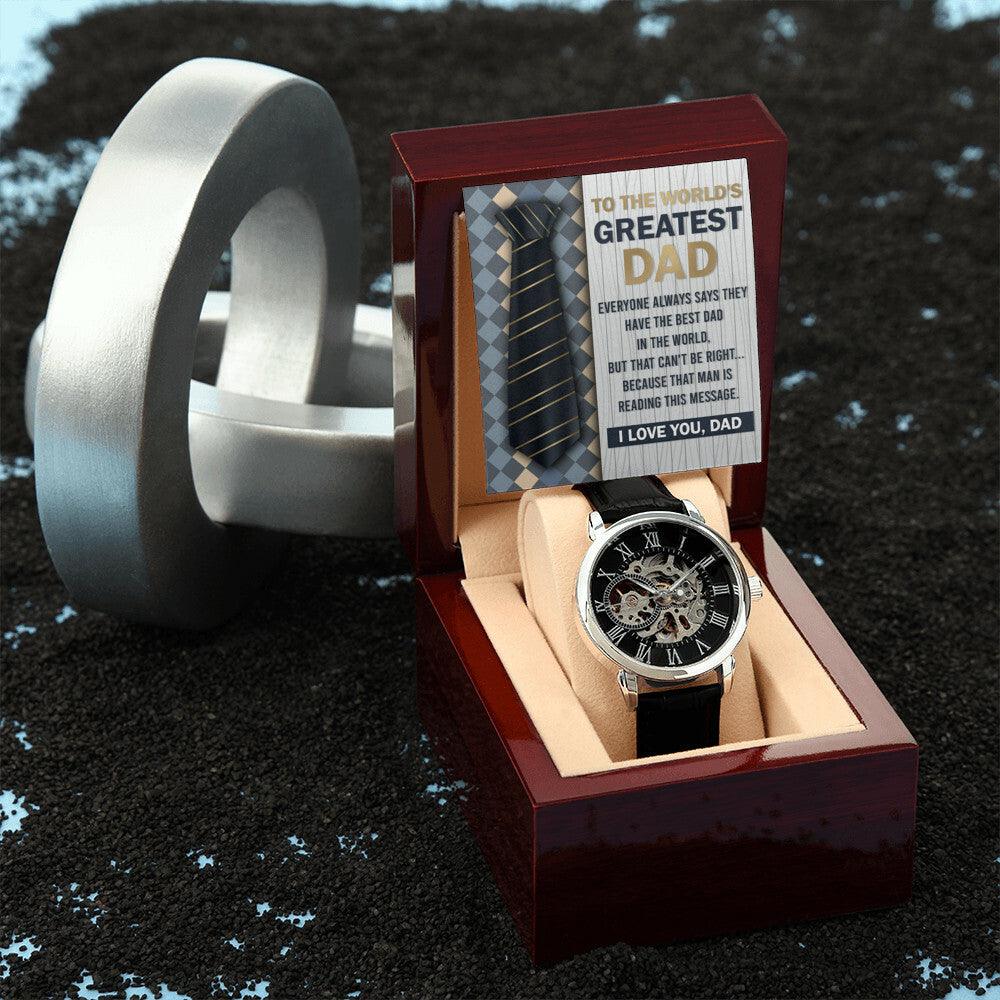 Dad Gift - To the World's Greatest Dad Men's Openwork Watch with Gift Box