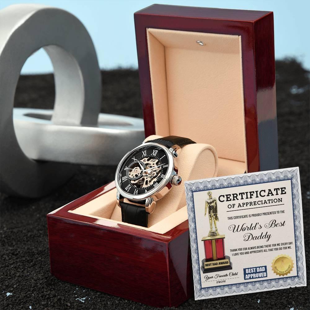 Certificate of The World's Best Daddy Men's Openwork Watch with Gift Box