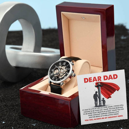 Dad Gift - You Are My Greatest Hero Men's Openwork Watch with Gift Box