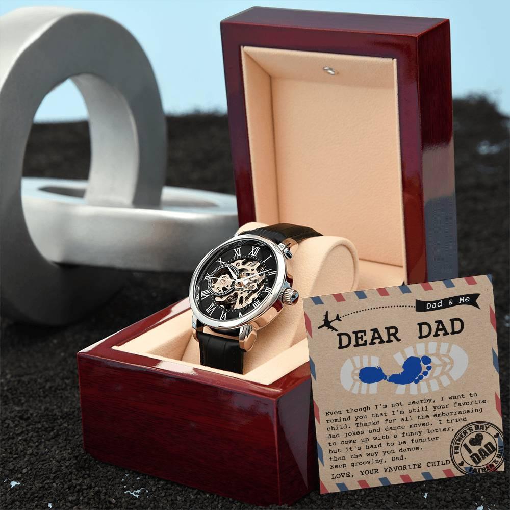 Dad Gift -Thanks for All The Embarrassing Dad Jokes and Dance Moves - Your Favorite Child Men's Openwork Watch with Gift Box