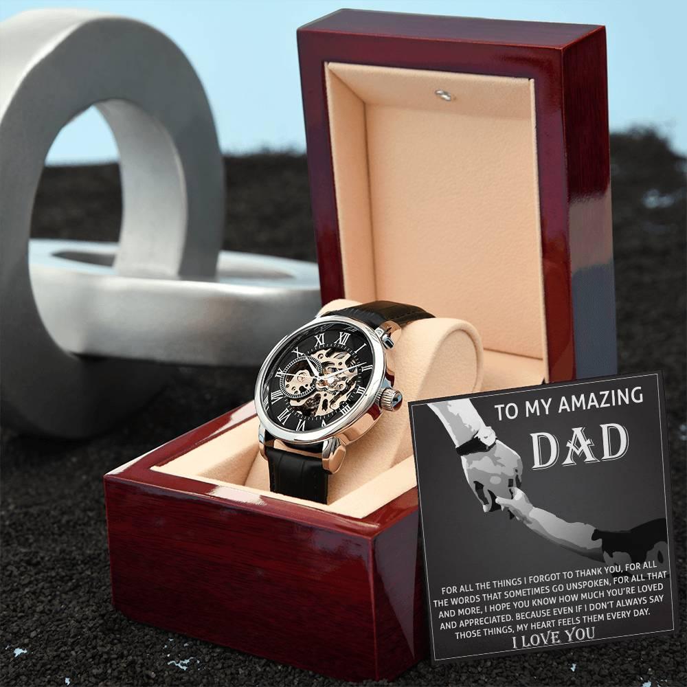 To My Amazing Dad Thank You Metal Chronograph Watch Men's Openwork Watch with Gift Box