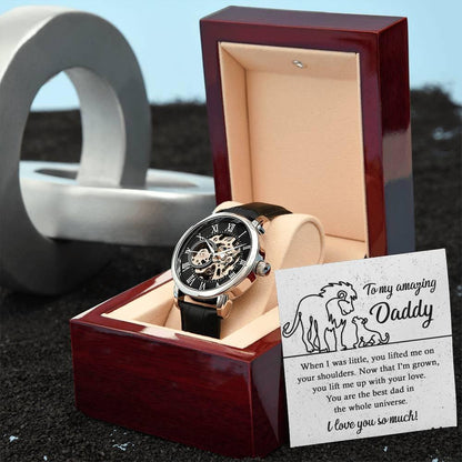 Dad Gift -You Lift My Up With Love Lion and Cub Men's Openwork Watch with Gift Box