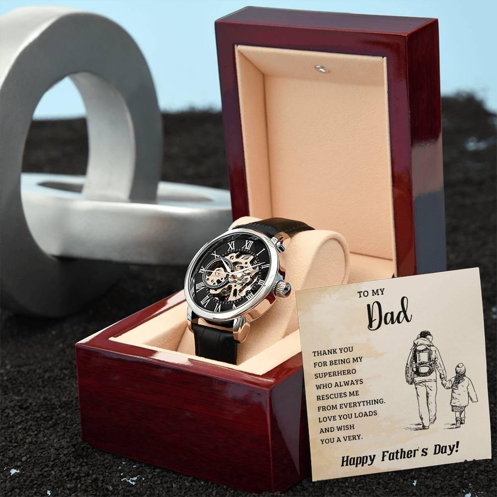 To My Dad My Superhero Men's Openwork Watch with Gift Box