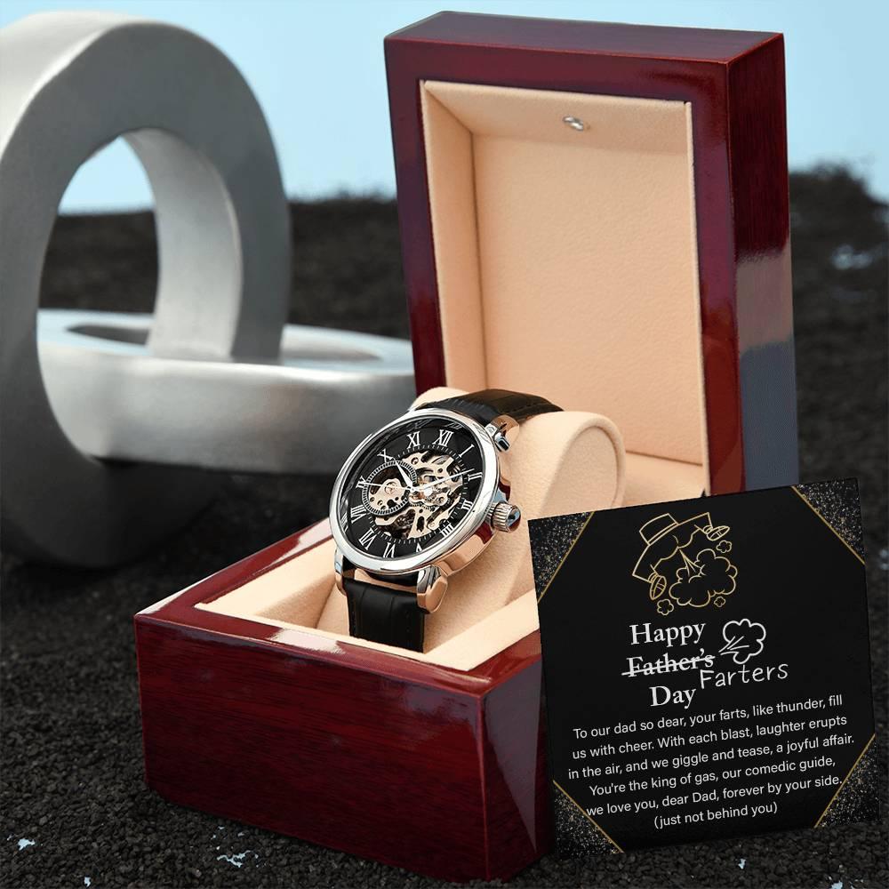 Dad Gift -Funny Happy Farter's Day Men's Openwork Watch with Gift Box