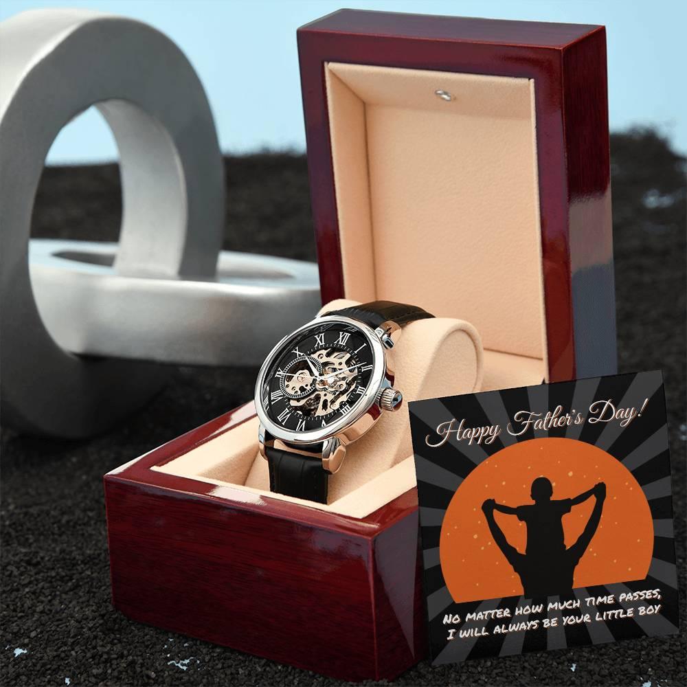 Dad Happy Father's Day I Will Always Be Your Little Boy Men's Openwork Watch with Gift Box