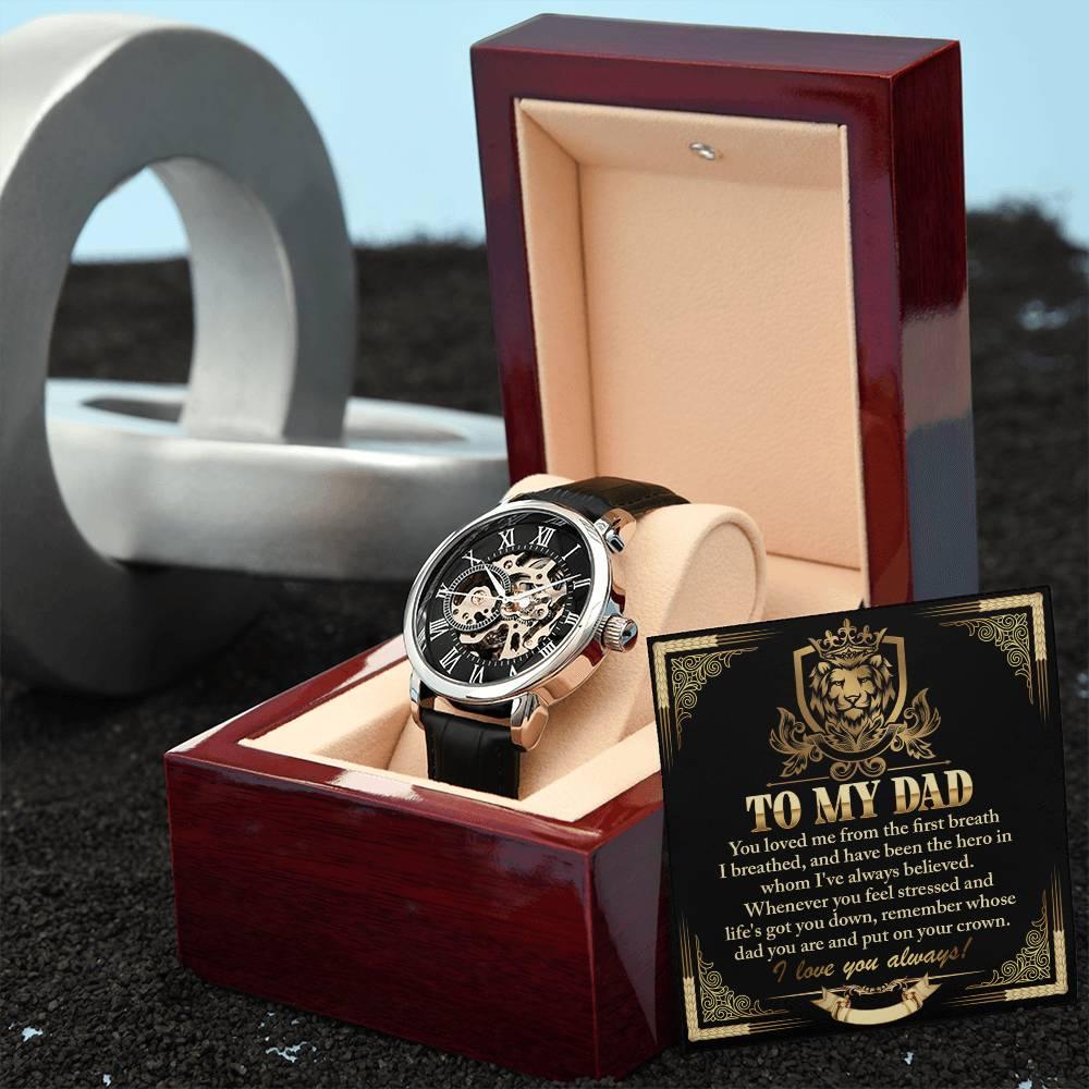 Dad Gift -Put On Your Crown Men's Openwork Watch with Gift Box