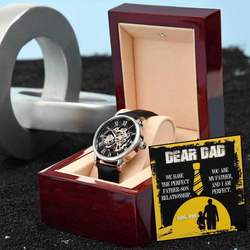 Dear Dad- We Have the Perfect Father Son Relationship Men's Openwork Watch with Gift Box