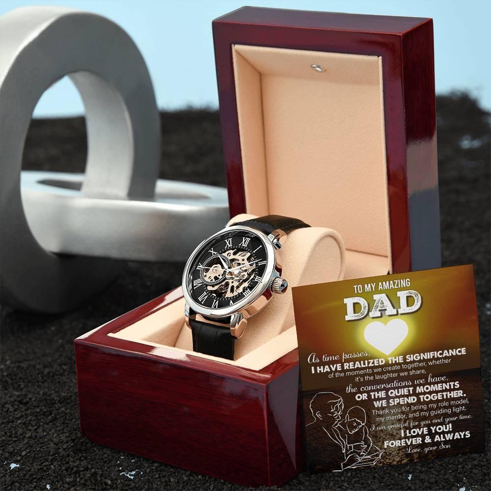 Gift for Dad - You Are My Guiding Light Men's Openwork Watch with Gift Box