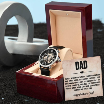 Dad, You Inspire Me - Happy Father’s Day Men's Openwork Watch with Gift Box