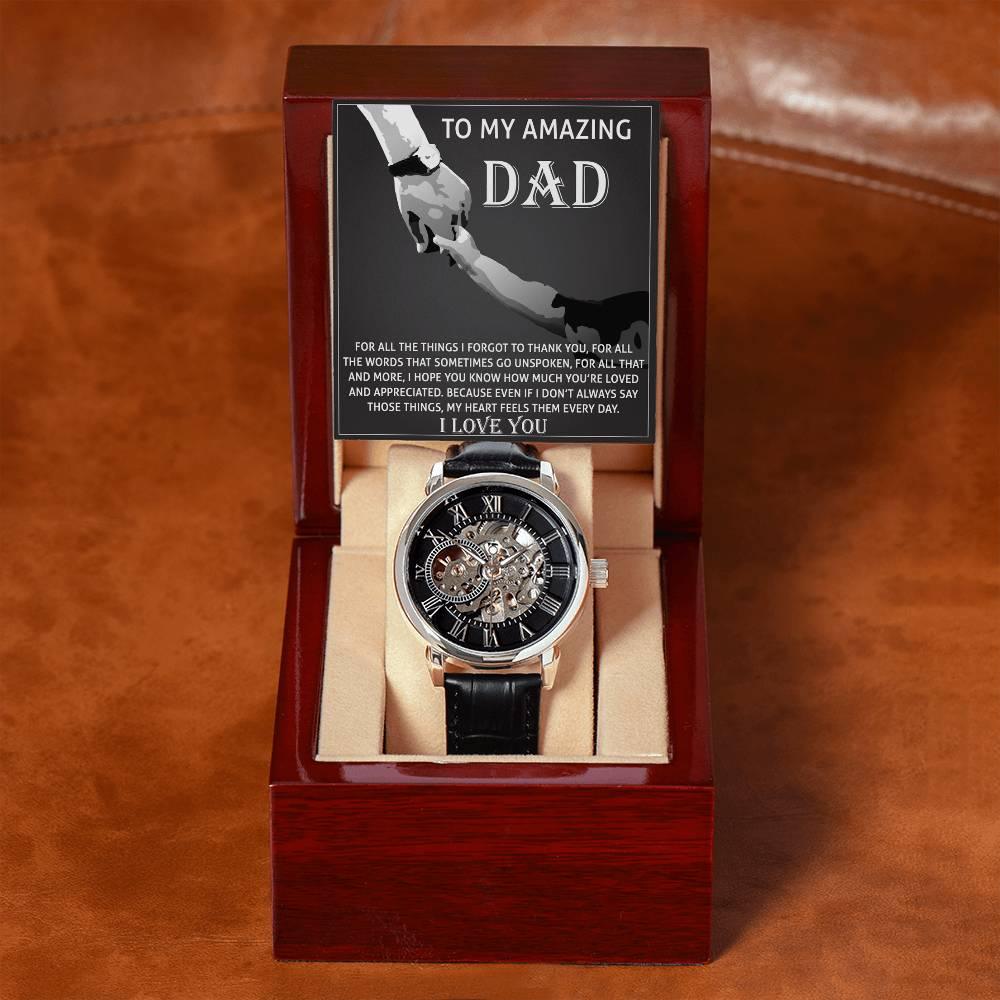 To My Amazing Dad Thank You Metal Chronograph Watch Men's Openwork Watch with Gift Box