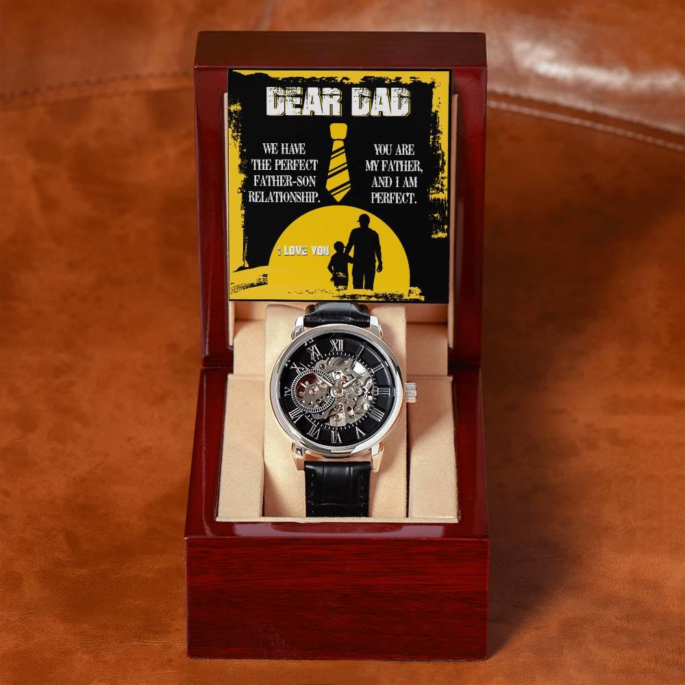 Dear Dad- We Have the Perfect Father Son Relationship Men's Openwork Watch with Gift Box