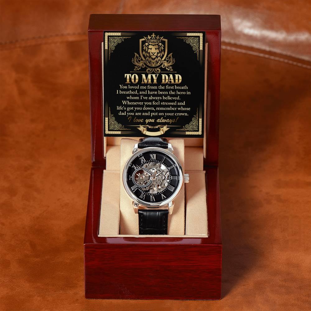 Dad Gift -Put On Your Crown Men's Openwork Watch with Gift Box