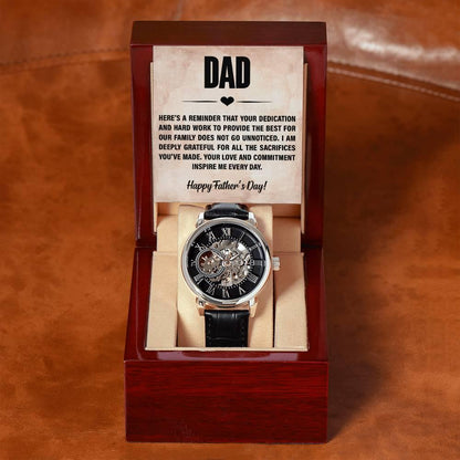 Dad, You Inspire Me - Happy Father’s Day Men's Openwork Watch with Gift Box