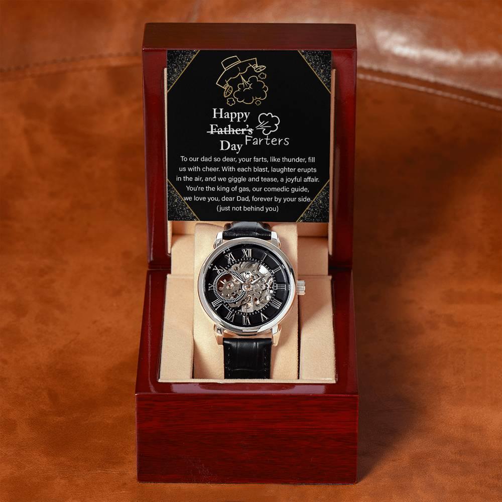 Dad Gift -Funny Happy Farter's Day Men's Openwork Watch with Gift Box