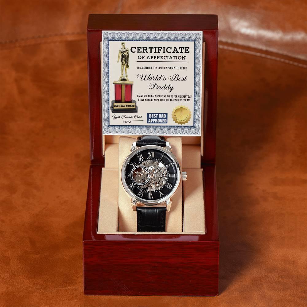 Certificate of The World's Best Daddy Men's Openwork Watch with Gift Box