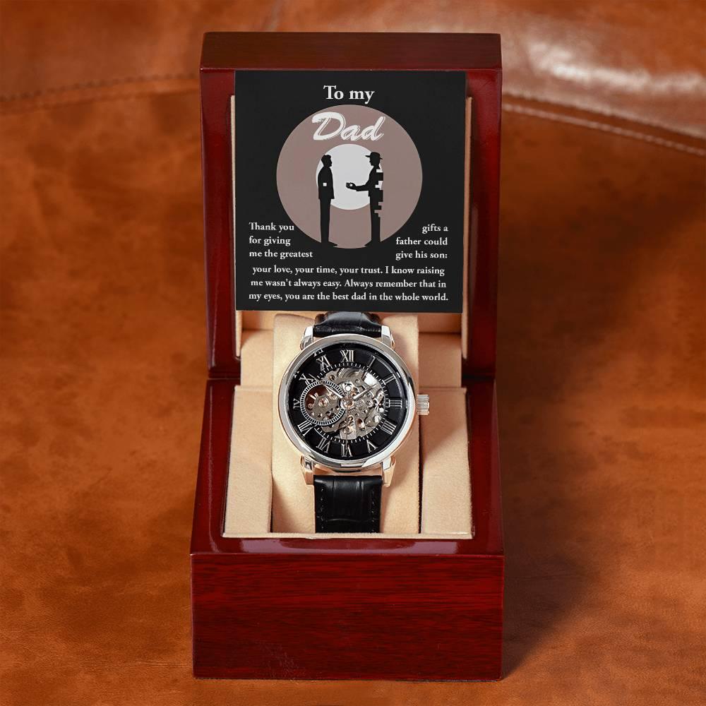 Dad Gift -The Greatest Gifts- Your Love, Time and Trust Men's Openwork Watch with Gift Box