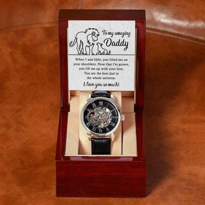 Dad Gift -You Lift My Up With Love Lion and Cub Men's Openwork Watch with Gift Box