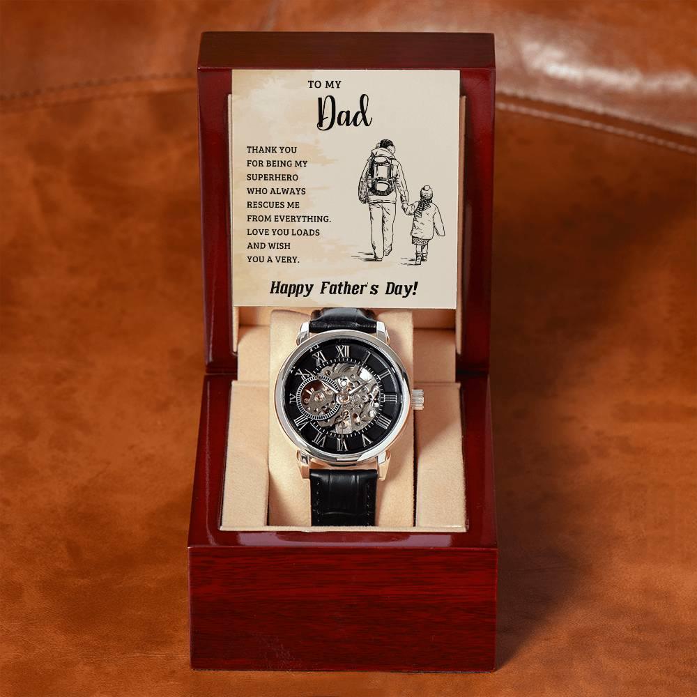 To My Dad My Superhero Men's Openwork Watch with Gift Box