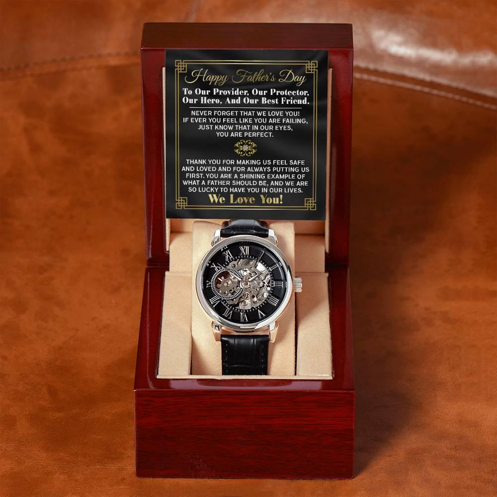 Dad Gift -Our Provider, Protector, Hero, Best Friend Men's Openwork Watch with Gift Box