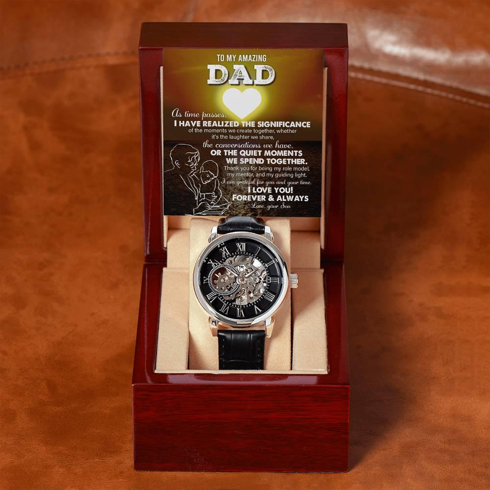 Gift for Dad - You Are My Guiding Light Men's Openwork Watch with Gift Box