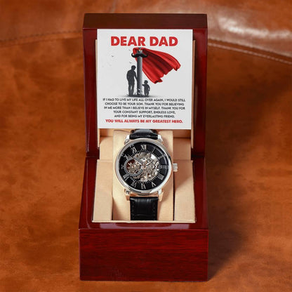 Dad Gift - You Are My Greatest Hero Men's Openwork Watch with Gift Box