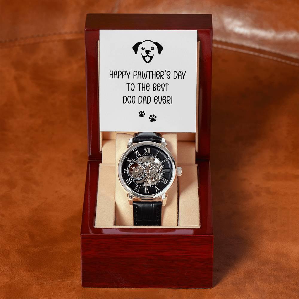 Dad Gift -Happy Pawther’s Day to the Best Dog Dad Men's Openwork Watch with Gift Box