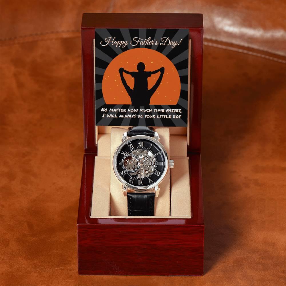 Dad Happy Father's Day I Will Always Be Your Little Boy Men's Openwork Watch with Gift Box