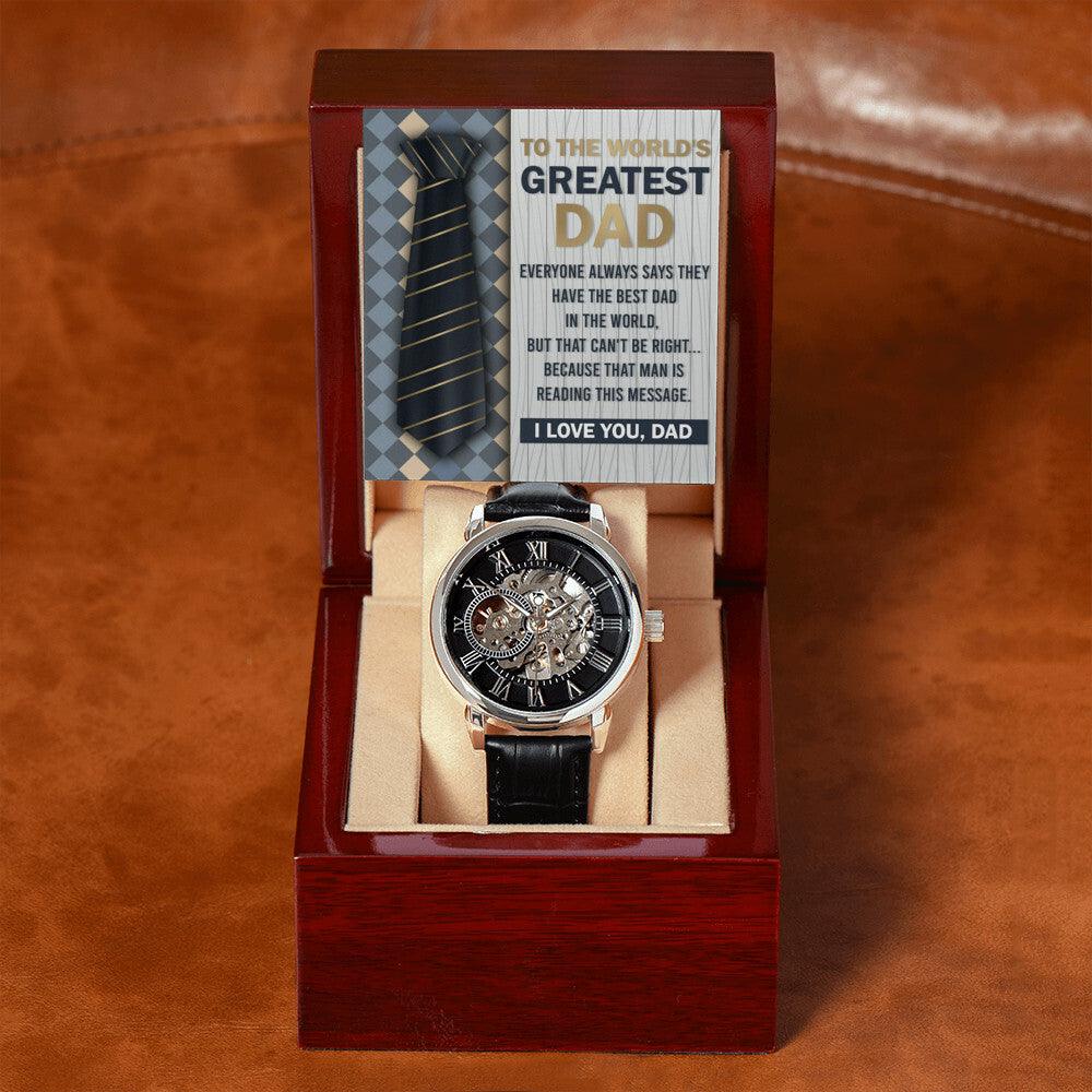 Dad Gift - To the World's Greatest Dad Men's Openwork Watch with Gift Box