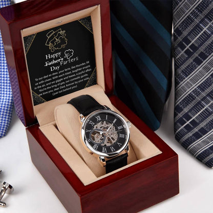 Dad Gift -Funny Happy Farter's Day Men's Openwork Watch with Gift Box