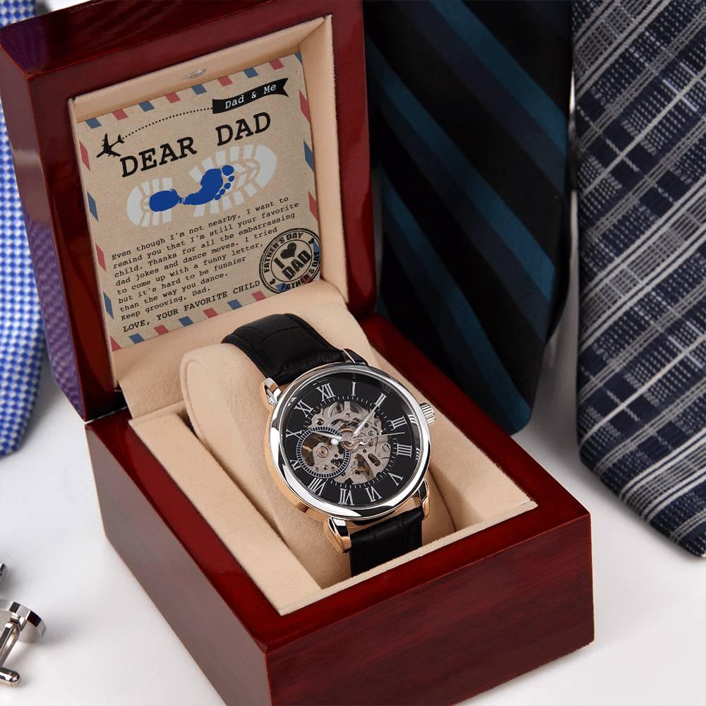 Dad Gift -Thanks for All The Embarrassing Dad Jokes and Dance Moves - Your Favorite Child Men's Openwork Watch with Gift Box