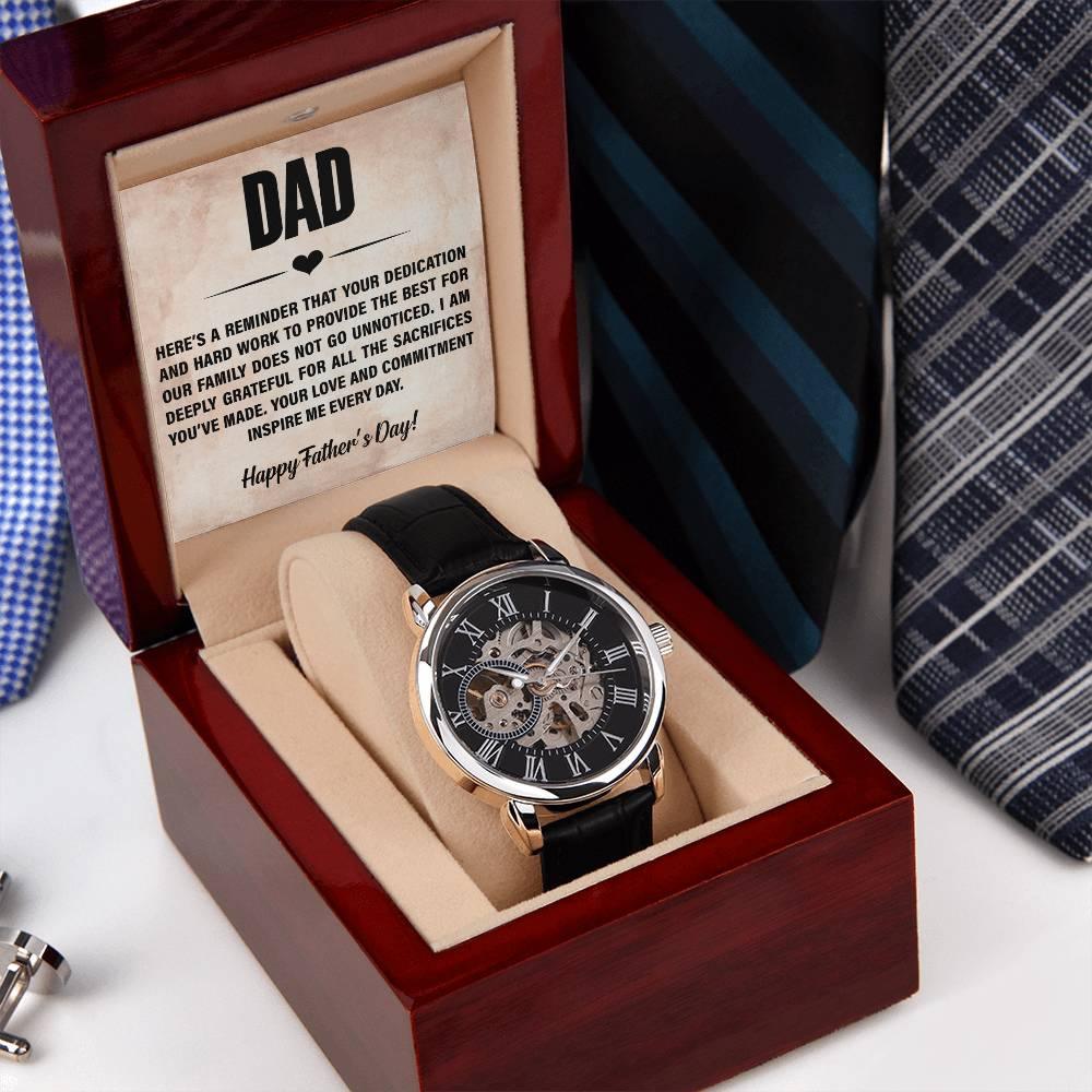 Dad, You Inspire Me - Happy Father’s Day Men's Openwork Watch with Gift Box