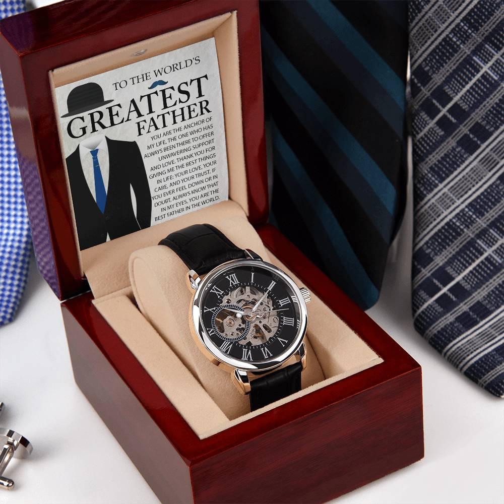 Dad Gift - You Are The Anchor in My Life Men's Openwork Watch with Gift Box