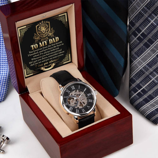 Dad Gift -Put On Your Crown Men's Openwork Watch with Gift Box