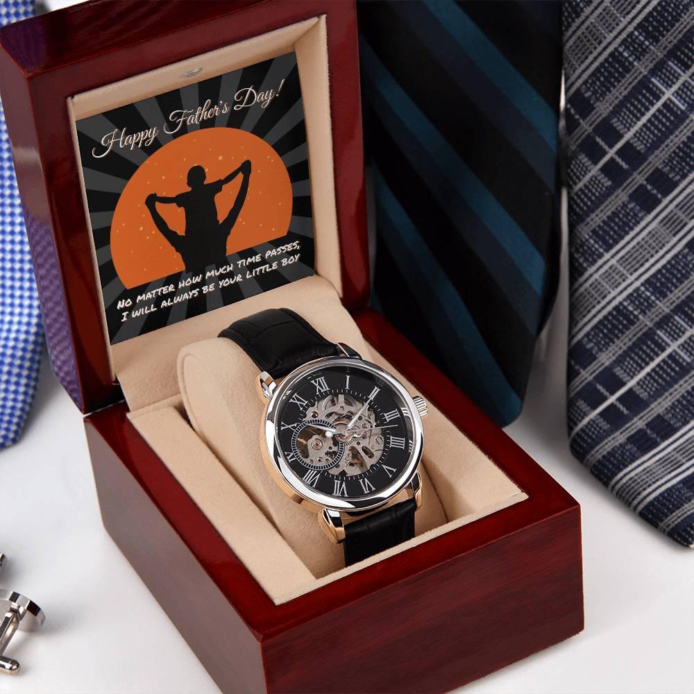 Dad Happy Father's Day I Will Always Be Your Little Boy Men's Openwork Watch with Gift Box